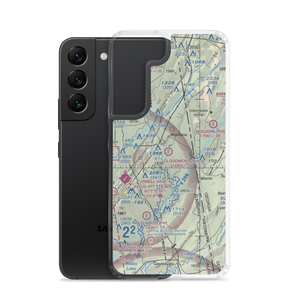 Cloudmont Airpark (AL09) VFR Sectional Samsung Case Samsung Galaxy S22 model shown