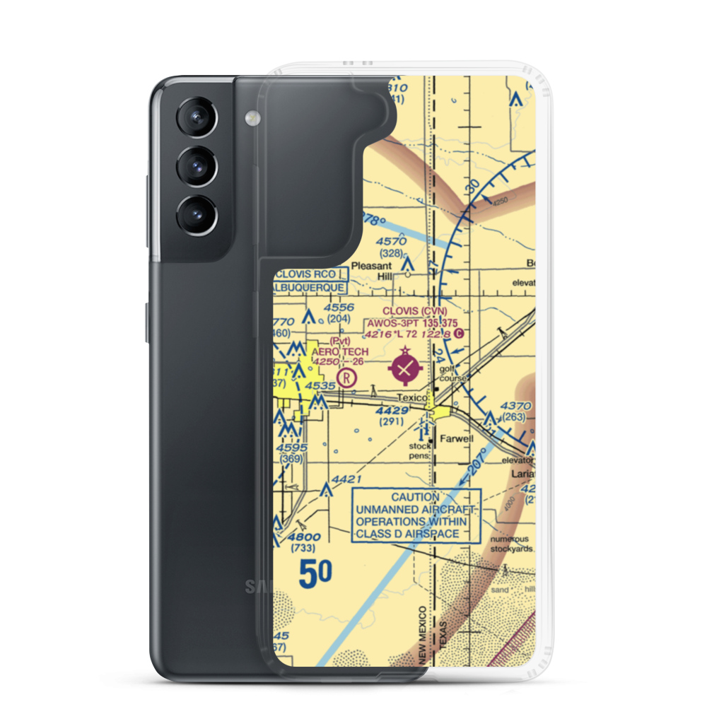Clovis Municipal Airport (CVN) VFR Sectional Samsung Case Samsung Galaxy S21 model shown