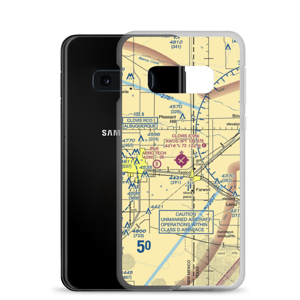 Clovis Municipal Airport (CVN) VFR Sectional Samsung Case Samsung Galaxy S10e model shown