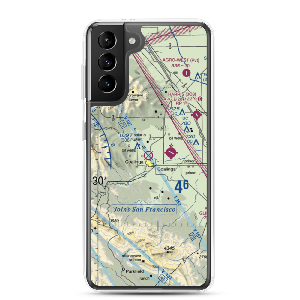 Coalinga Airport (CLG) VFR Sectional Samsung Case Samsung Galaxy S21 Plus model shown