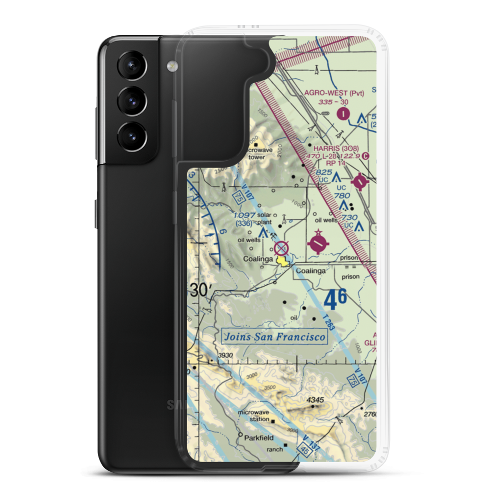 Coalinga Airport (CLG) VFR Sectional Samsung Case Samsung Galaxy S21 Plus model shown