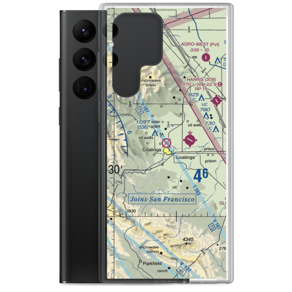 Coalinga Airport (CLG) VFR Sectional Samsung Case Samsung Galaxy S22 Ultra model shown