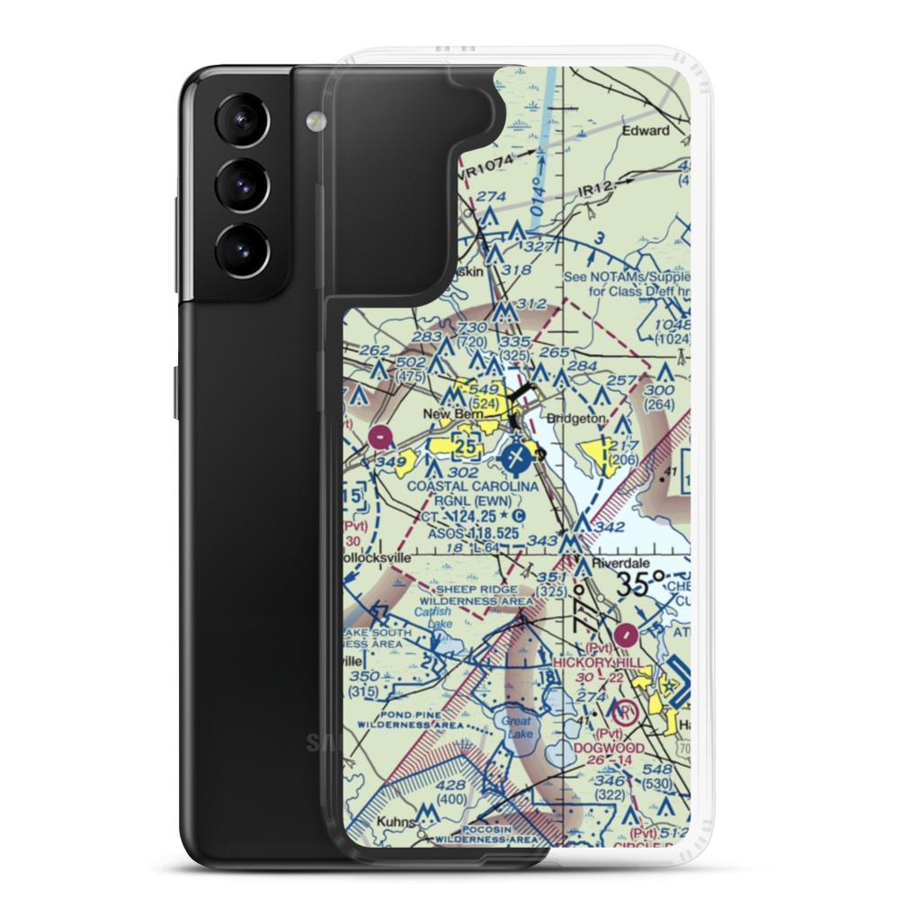 Coastal Carolina Regional Airport (EWN) VFR Sectional Samsung Case Samsung Galaxy S21 Plus model shown