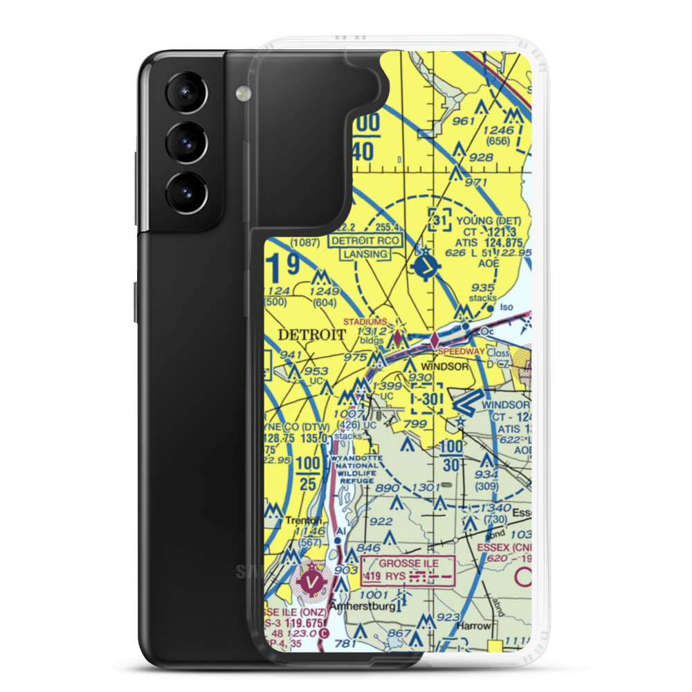 Cobo Hall Heliport (84G) VFR Sectional Samsung Case Samsung Galaxy S21 Plus model shown