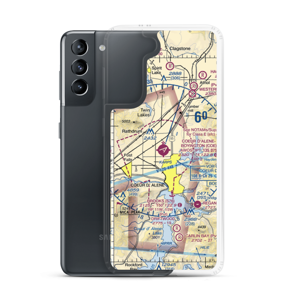 Coeur D'Alene - Pappy Boyington Field (COE) VFR Sectional Samsung Case Samsung Galaxy S21 model shown