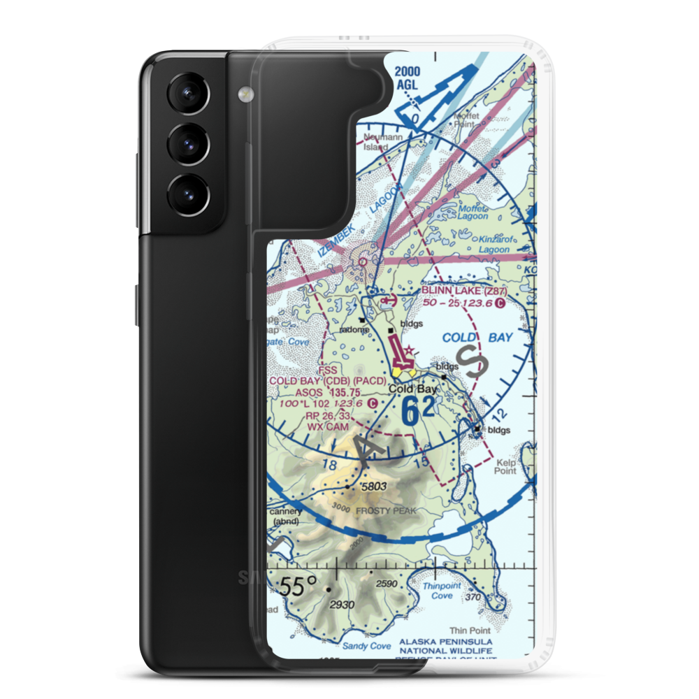 Cold Bay Airport (CDB) VFR Sectional Samsung Case Samsung Galaxy S21 Plus model shown