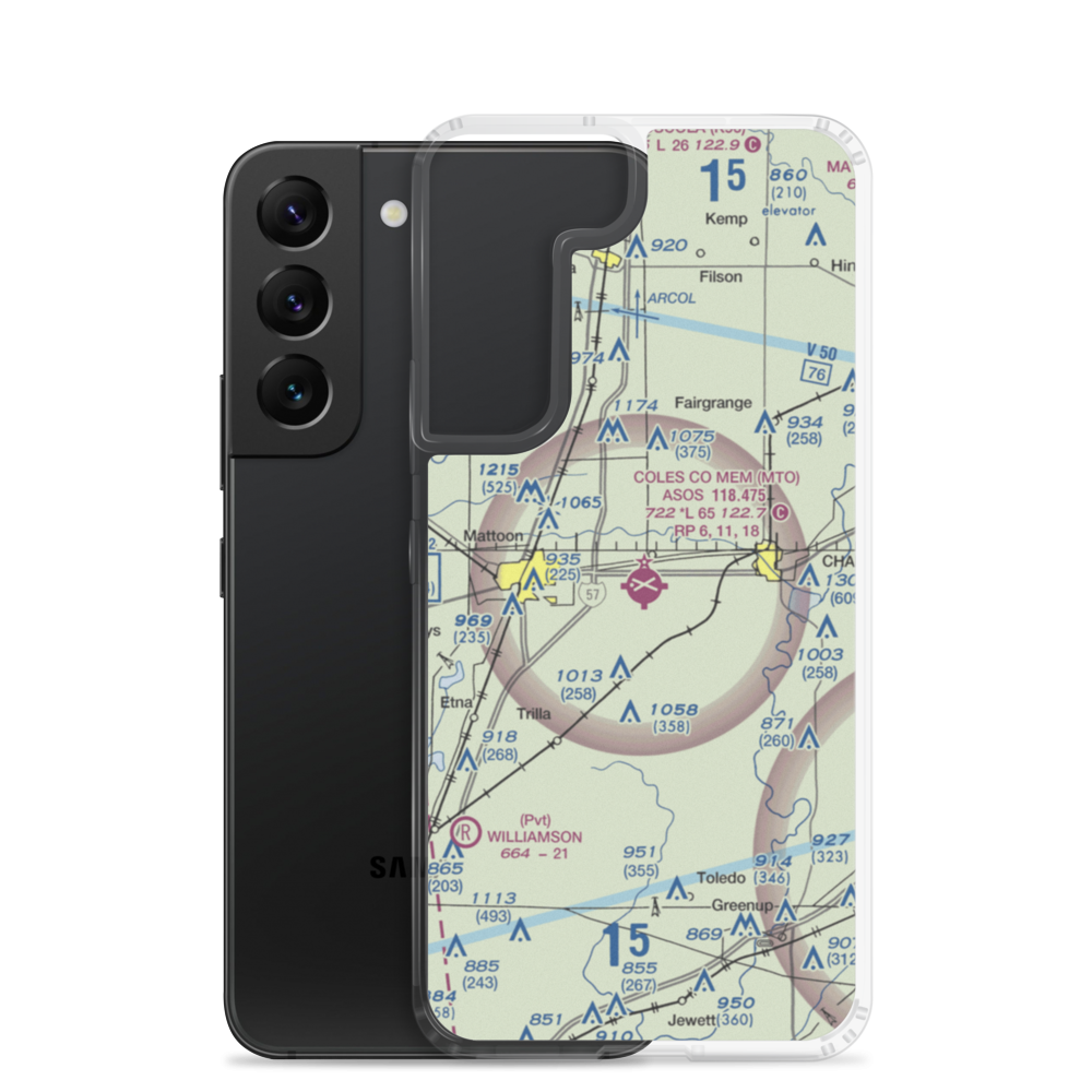 Coles County Memorial Airport (MTO) VFR Sectional Samsung Case Samsung Galaxy S22 model shown