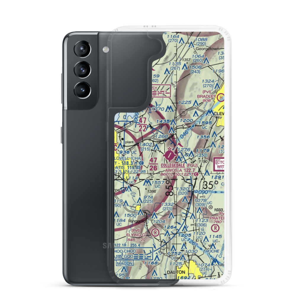 Collegedale Municipal Airport (FGU) VFR Sectional Samsung Case Samsung Galaxy S21 model shown