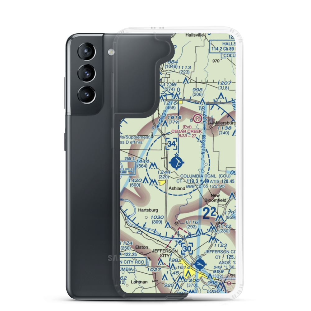 Columbia Regional Airport (COU) VFR Sectional Samsung Case Samsung Galaxy S21 model shown