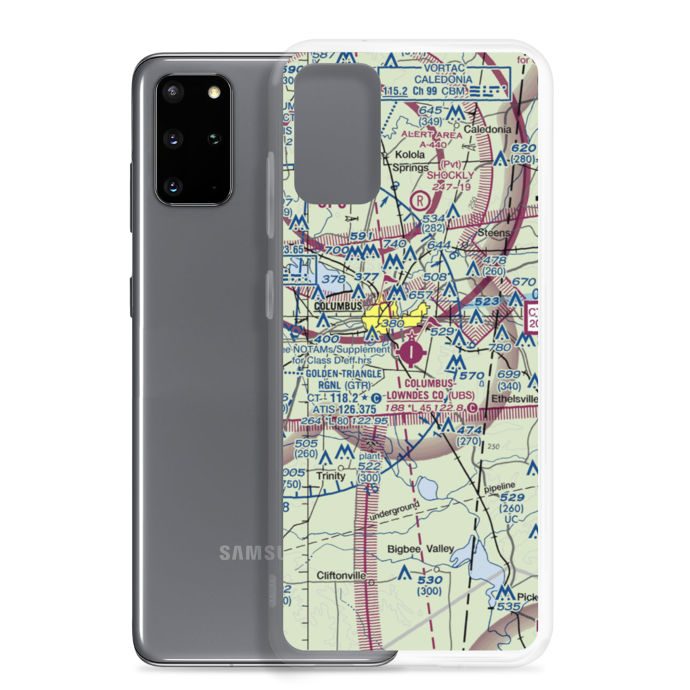 Columbus Lowndes County Airport (UBS) VFR Sectional Samsung Case Samsung Galaxy S20 Plus model shown