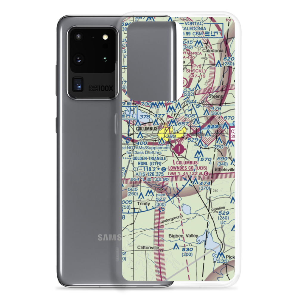 Columbus Lowndes County Airport (UBS) VFR Sectional Samsung Case Samsung Galaxy S20 Ultra model shown