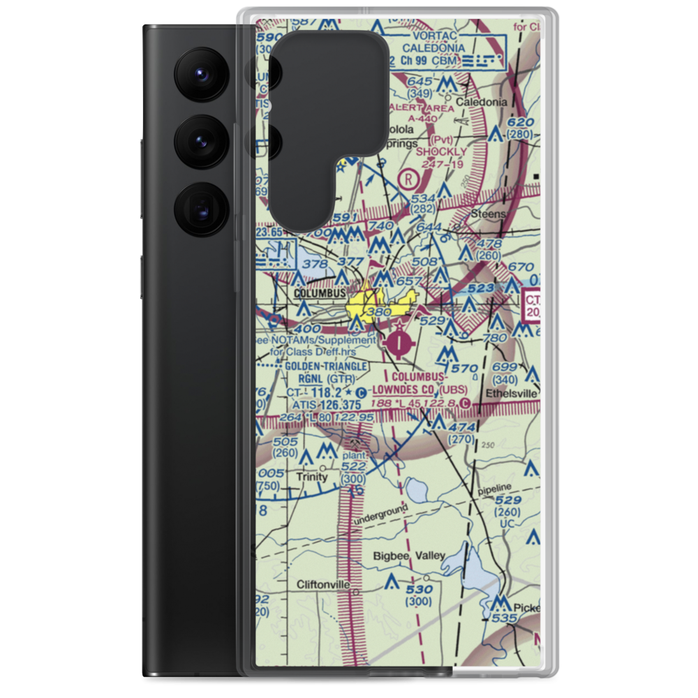 Columbus Lowndes County Airport (UBS) VFR Sectional Samsung Case Samsung Galaxy S22 Ultra model shown
