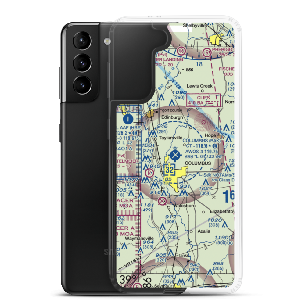 Columbus Municipal Airport (BAK) VFR Sectional Samsung Case Samsung Galaxy S21 Plus model shown