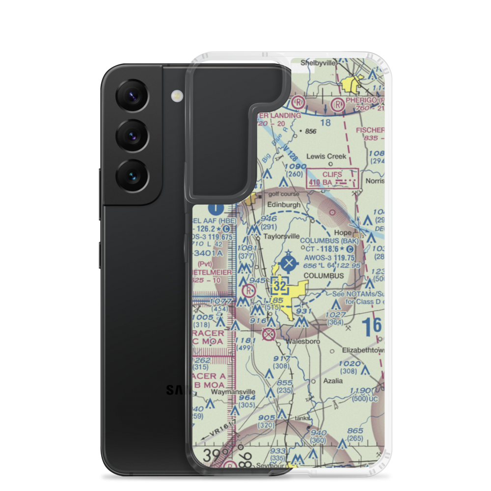 Columbus Municipal Airport (BAK) VFR Sectional Samsung Case Samsung Galaxy S22 model shown