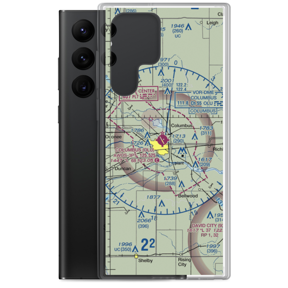 Columbus Municipal Airport (OLU) VFR Sectional Samsung Case Samsung Galaxy S22 Ultra model shown