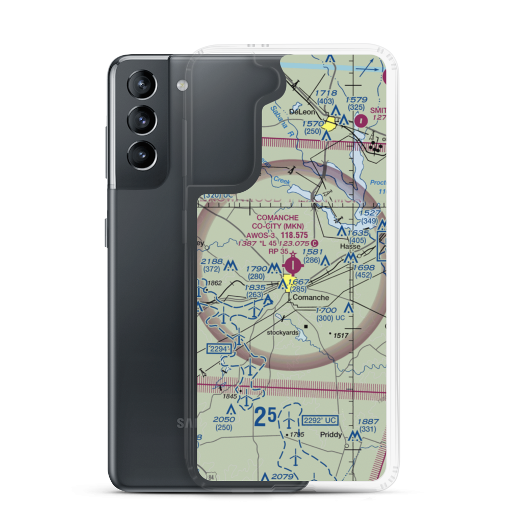 Comanche County City Airport (MKN) VFR Sectional Samsung Case Samsung Galaxy S21 model shown
