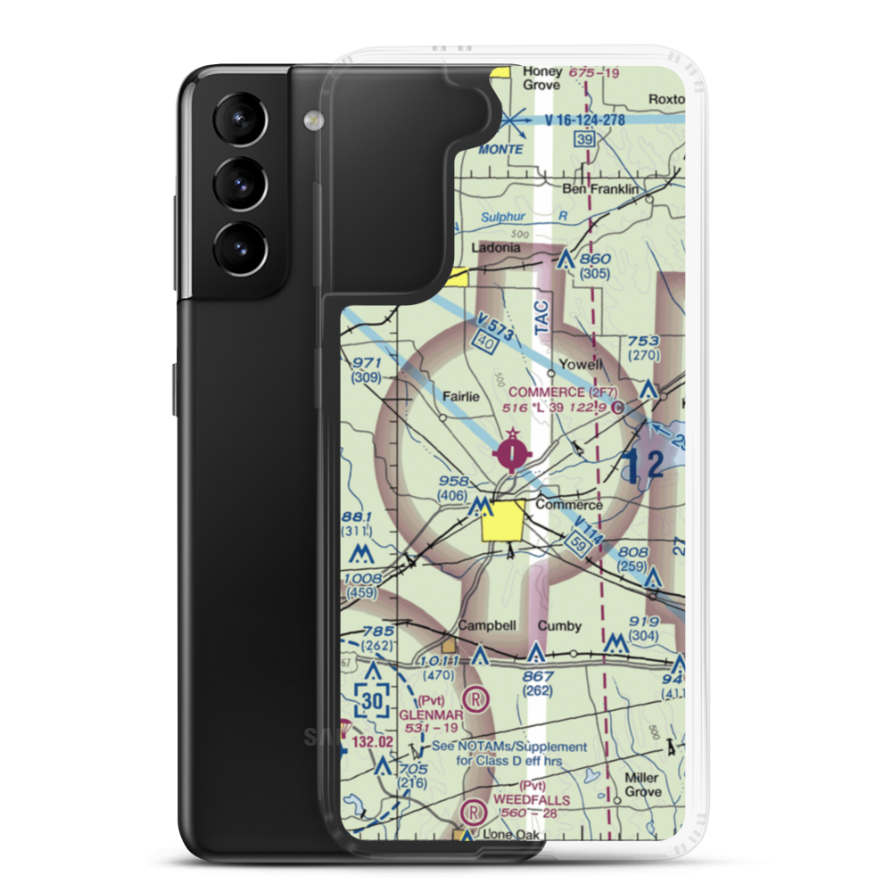 Commerce Municipal Airport (2F7) VFR Sectional Samsung Case Samsung Galaxy S21 Plus model shown