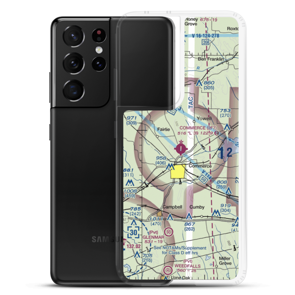 Commerce Municipal Airport (2F7) VFR Sectional Samsung Case Samsung Galaxy S21 Ultra model shown
