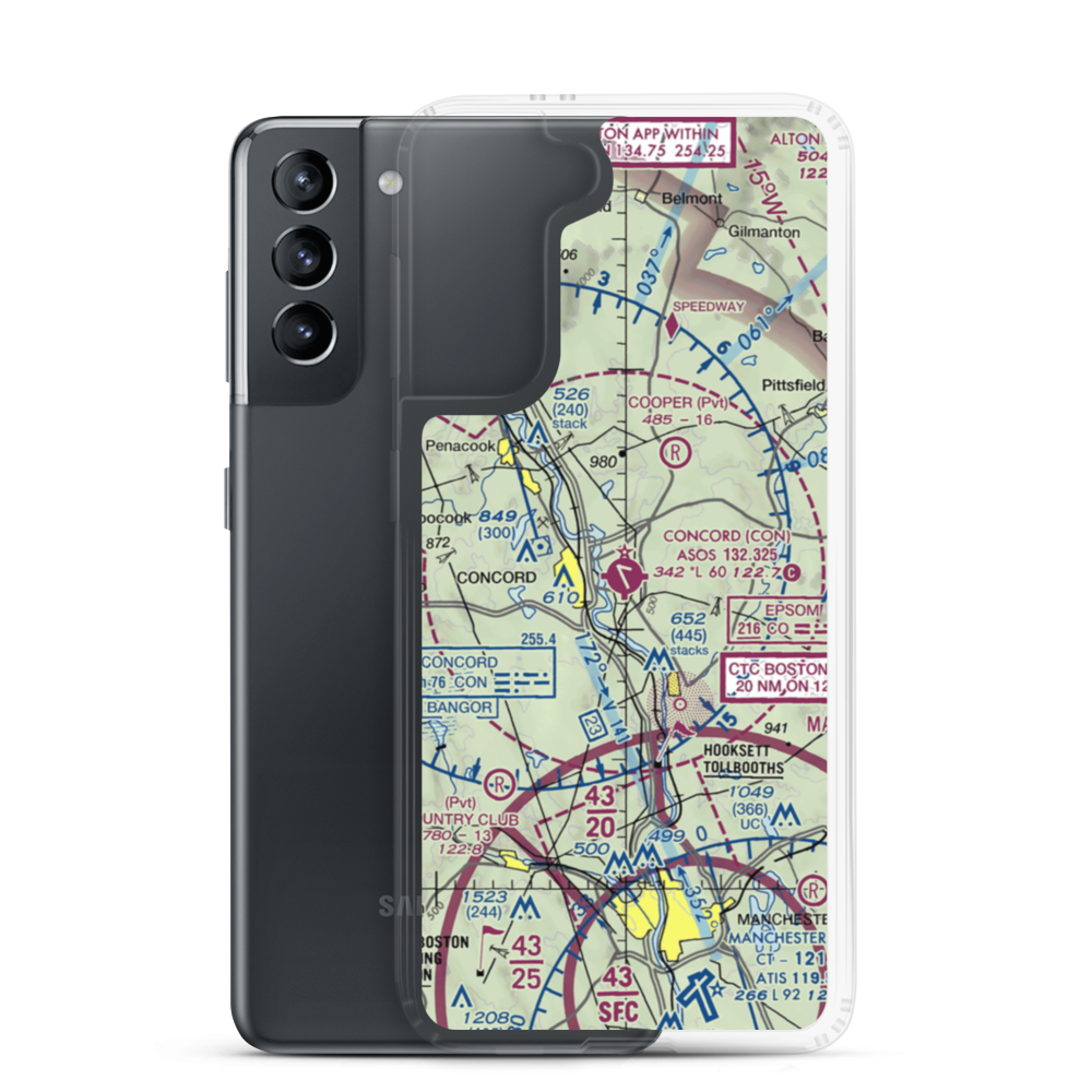 Concord Municipal Airport (CON) VFR Sectional Samsung Case Samsung Galaxy S21 model shown