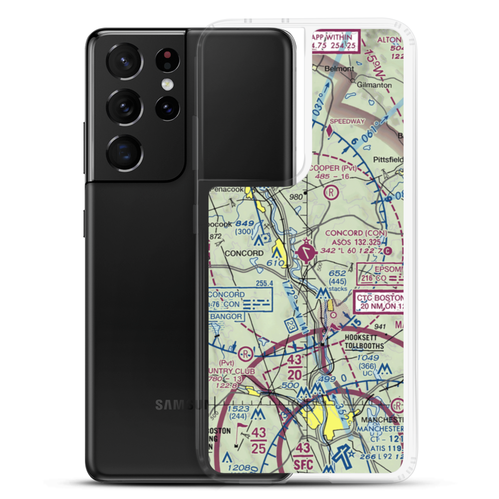 Concord Municipal Airport (CON) VFR Sectional Samsung Case Samsung Galaxy S21 Ultra model shown