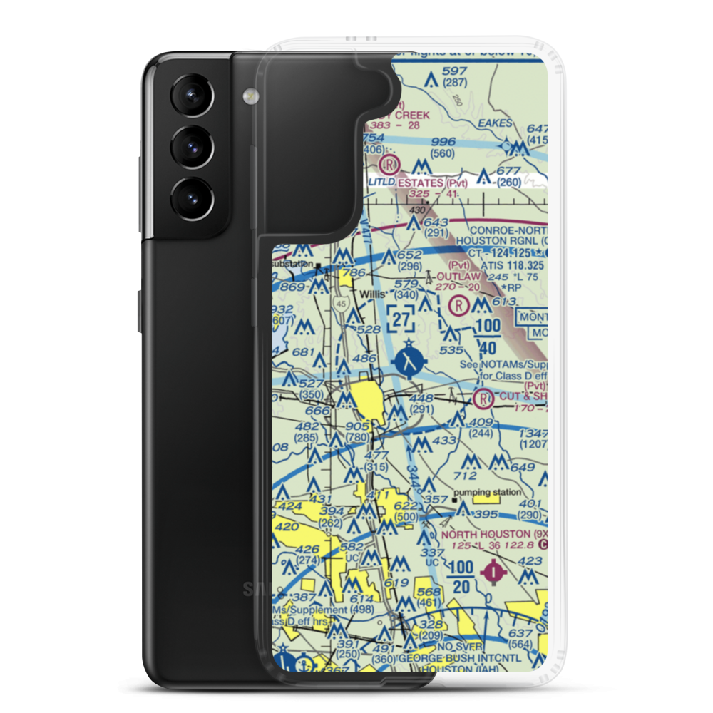 Conroe-North Houston Regional Airport (CXO) VFR Sectional Samsung Case Samsung Galaxy S21 Plus model shown