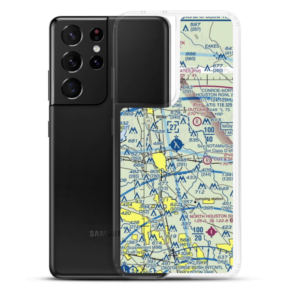 Conroe-North Houston Regional Airport (CXO) VFR Sectional Samsung Case Samsung Galaxy S21 Ultra model shown