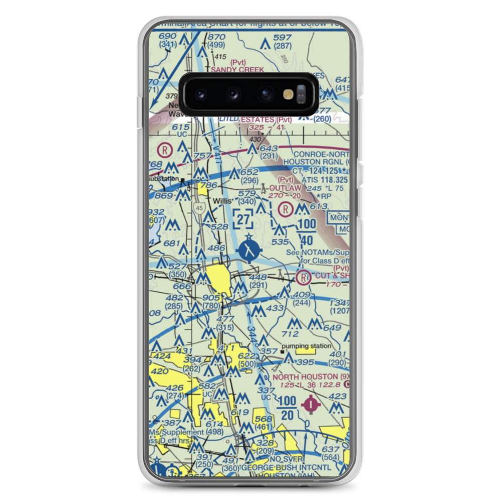 Conroe-North Houston Regional Airport (CXO) VFR Sectional Samsung Case Samsung Galaxy S10+ model shown