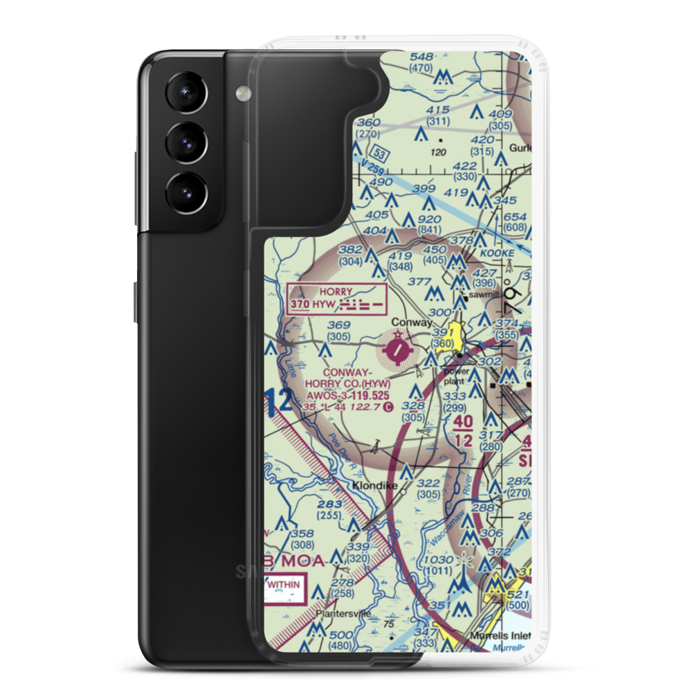 Conway Horry County Airport (HYW) VFR Sectional Samsung Case Samsung Galaxy S21 Plus model shown