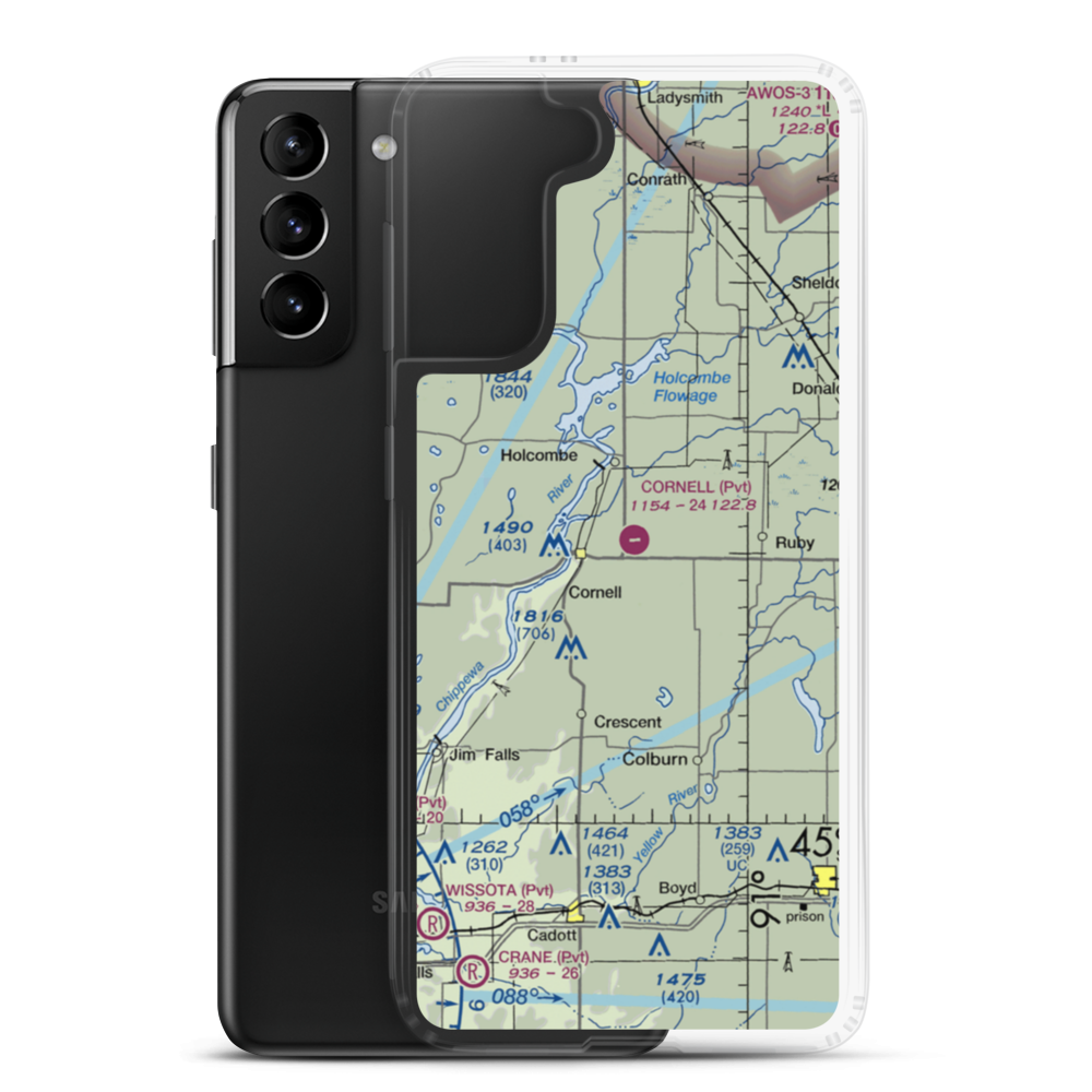Cornell Municipal Airport (4WI9) VFR Sectional Samsung Case Samsung Galaxy S21 Plus model shown