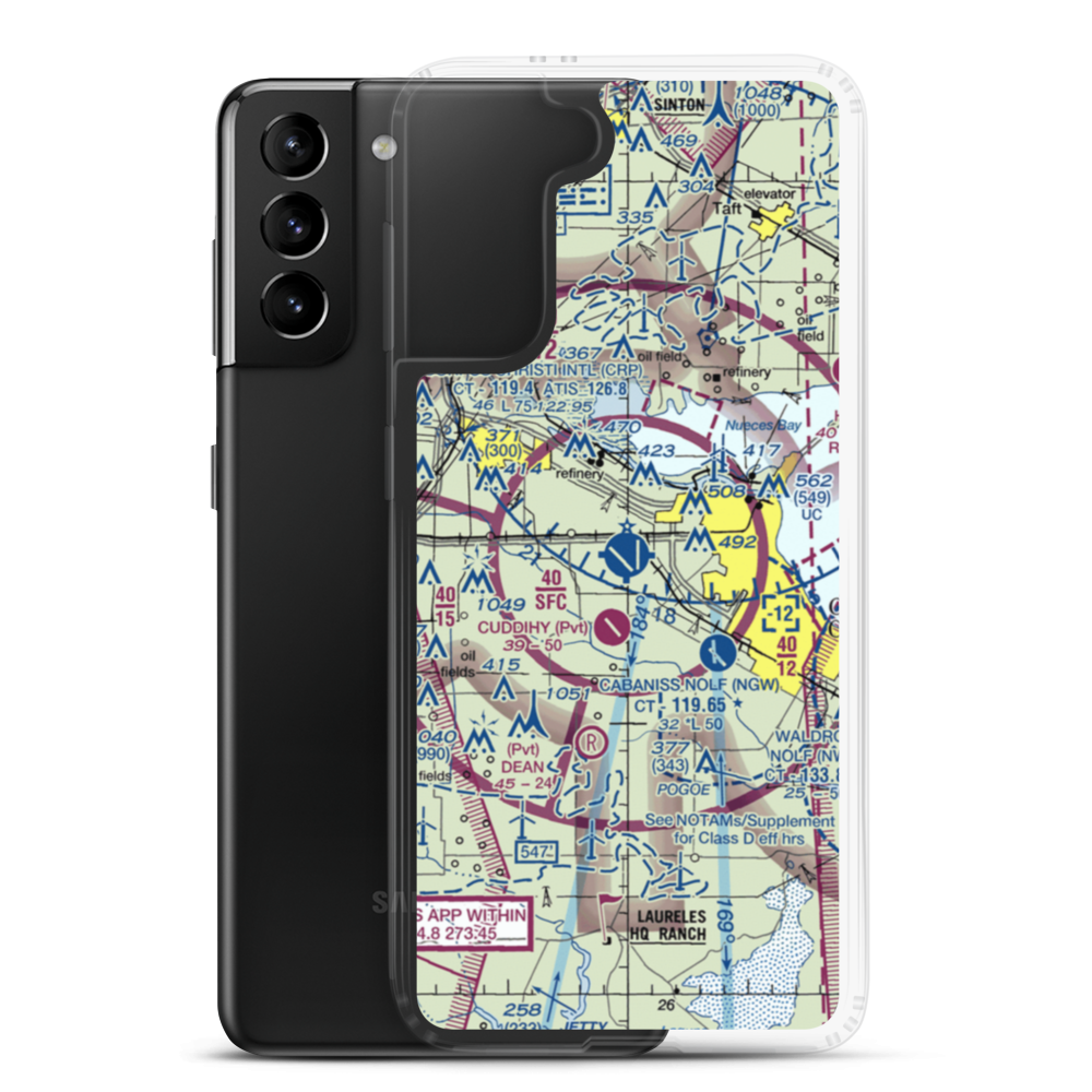 Corpus Christi International Airport (CRP) VFR Sectional Samsung Case Samsung Galaxy S21 Plus model shown