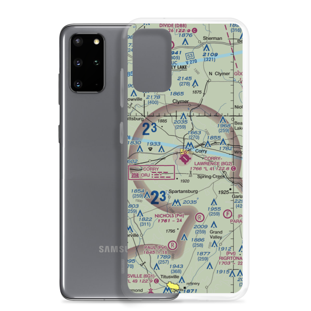 Corry Lawrence Airport (8G2) VFR Sectional Samsung Case Samsung Galaxy S20 Plus model shown