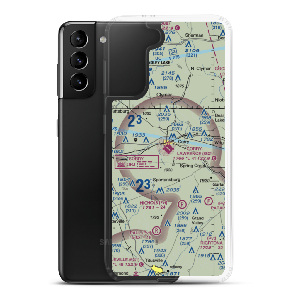 Corry Lawrence Airport (8G2) VFR Sectional Samsung Case Samsung Galaxy S21 Plus model shown