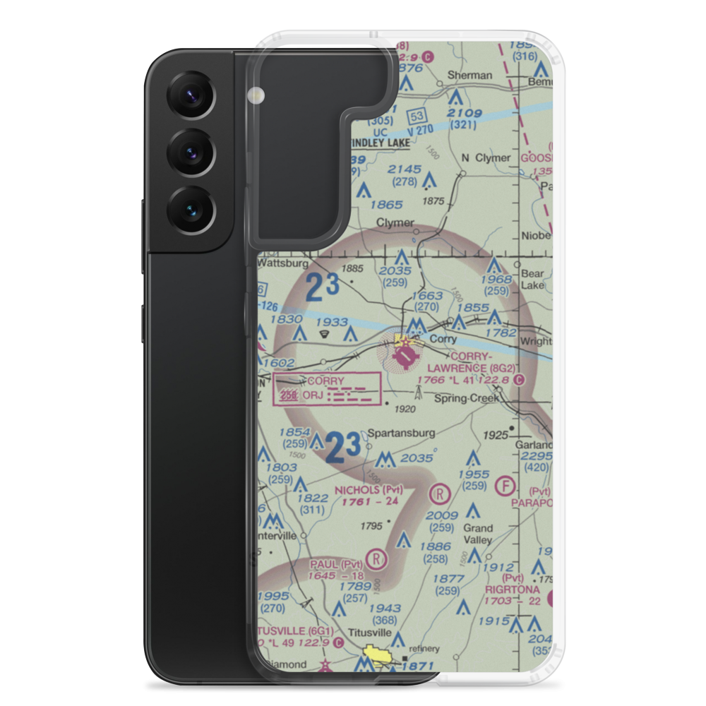 Corry Lawrence Airport (8G2) VFR Sectional Samsung Case Samsung Galaxy S22 Plus model shown