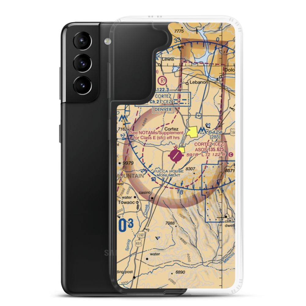 Cortez Municipal Airport (CEZ) VFR Sectional Samsung Case Samsung Galaxy S21 Plus model shown