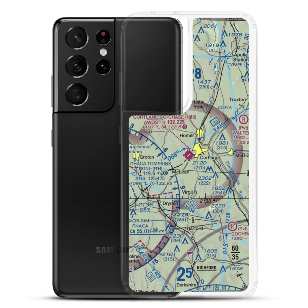 Cortland County Chase Field (N03) VFR Sectional Samsung Case Samsung Galaxy S21 Ultra model shown