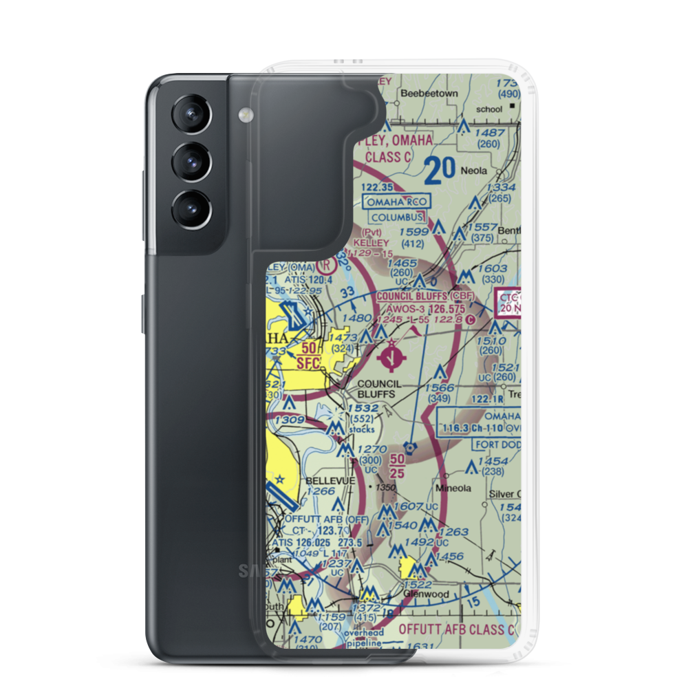 Council Bluffs Municipal Airport (CBF) VFR Sectional Samsung Case Samsung Galaxy S21 model shown