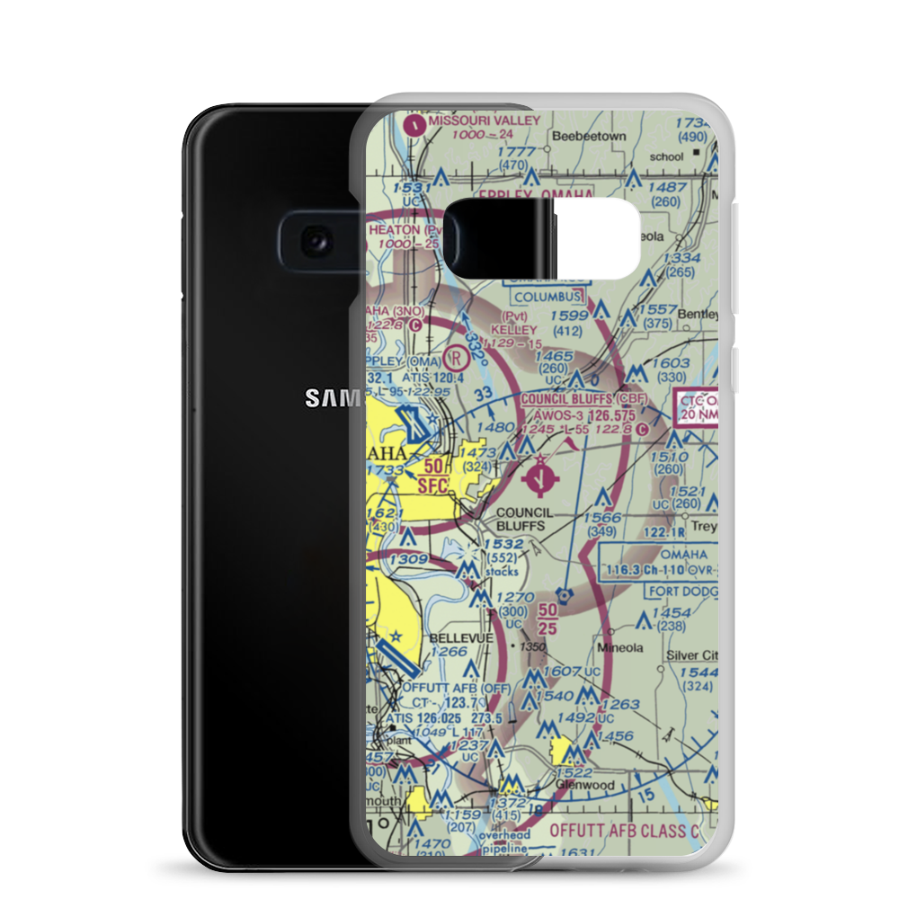 Council Bluffs Municipal Airport (CBF) VFR Sectional Samsung Case Samsung Galaxy S10e model shown