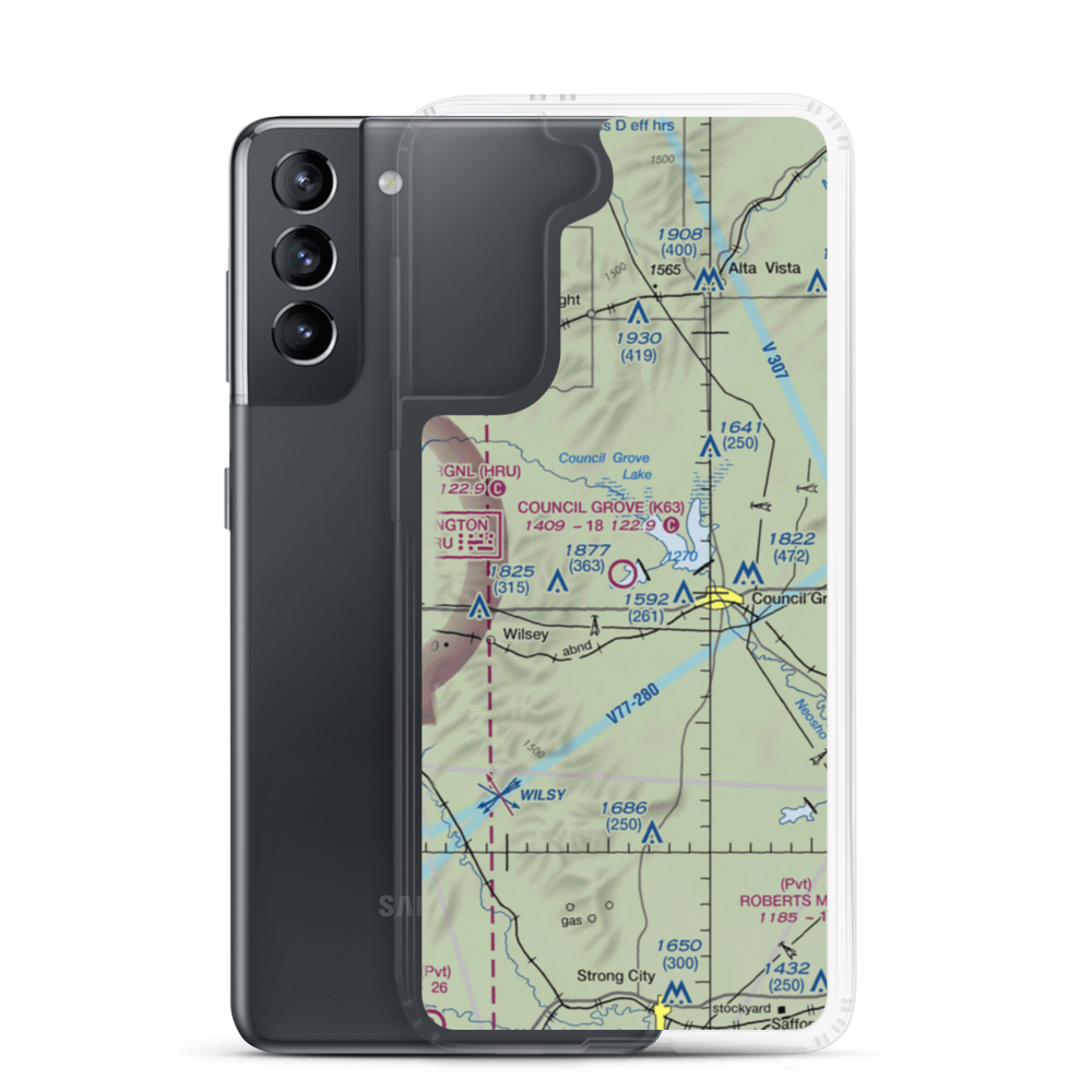 Council Grove Municipal Airport (K63) VFR Sectional Samsung Case Samsung Galaxy S21 model shown