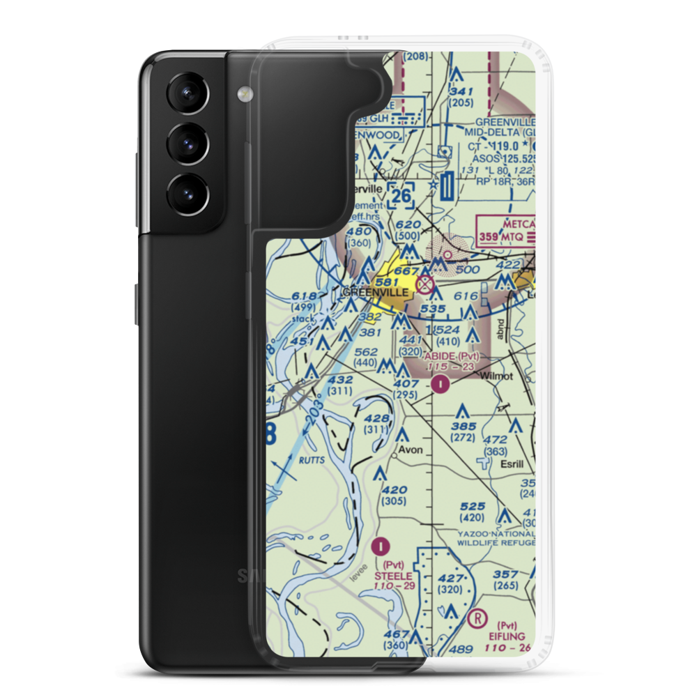 Country Club Airport (MS15) VFR Sectional Samsung Case Samsung Galaxy S21 Plus model shown
