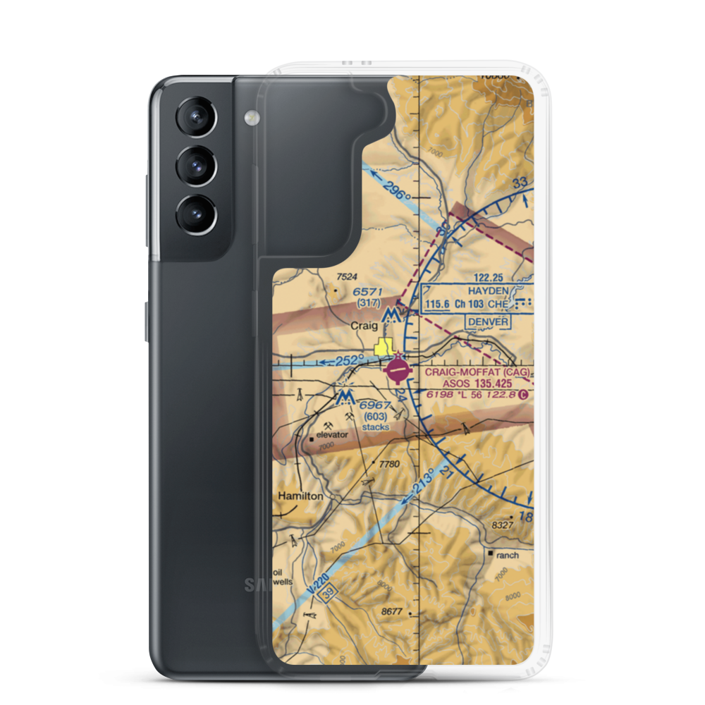 Craig Moffat Airport (CAG) VFR Sectional Samsung Case Samsung Galaxy S21 model shown