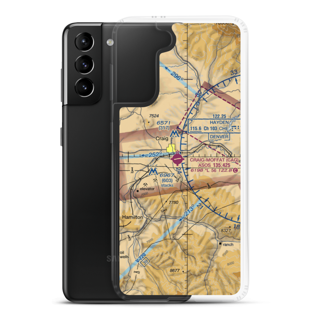 Craig Moffat Airport (CAG) VFR Sectional Samsung Case Samsung Galaxy S21 Plus model shown