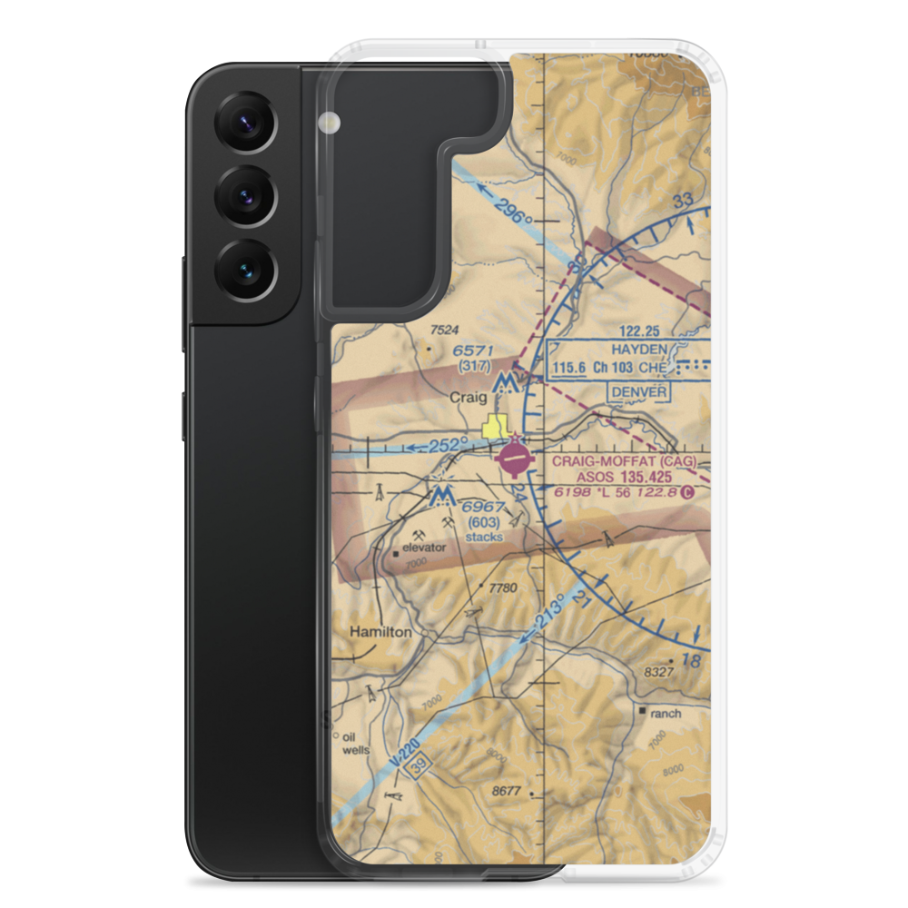 Craig Moffat Airport (CAG) VFR Sectional Samsung Case Samsung Galaxy S22 Plus model shown
