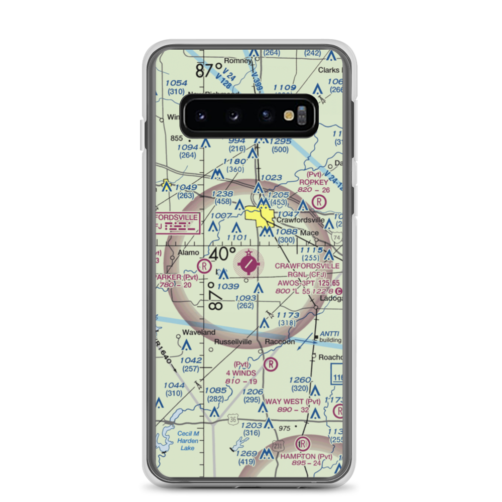 Crawfordsville Regional Airport (CFJ) VFR Sectional Samsung Case Samsung Galaxy S10 model shown
