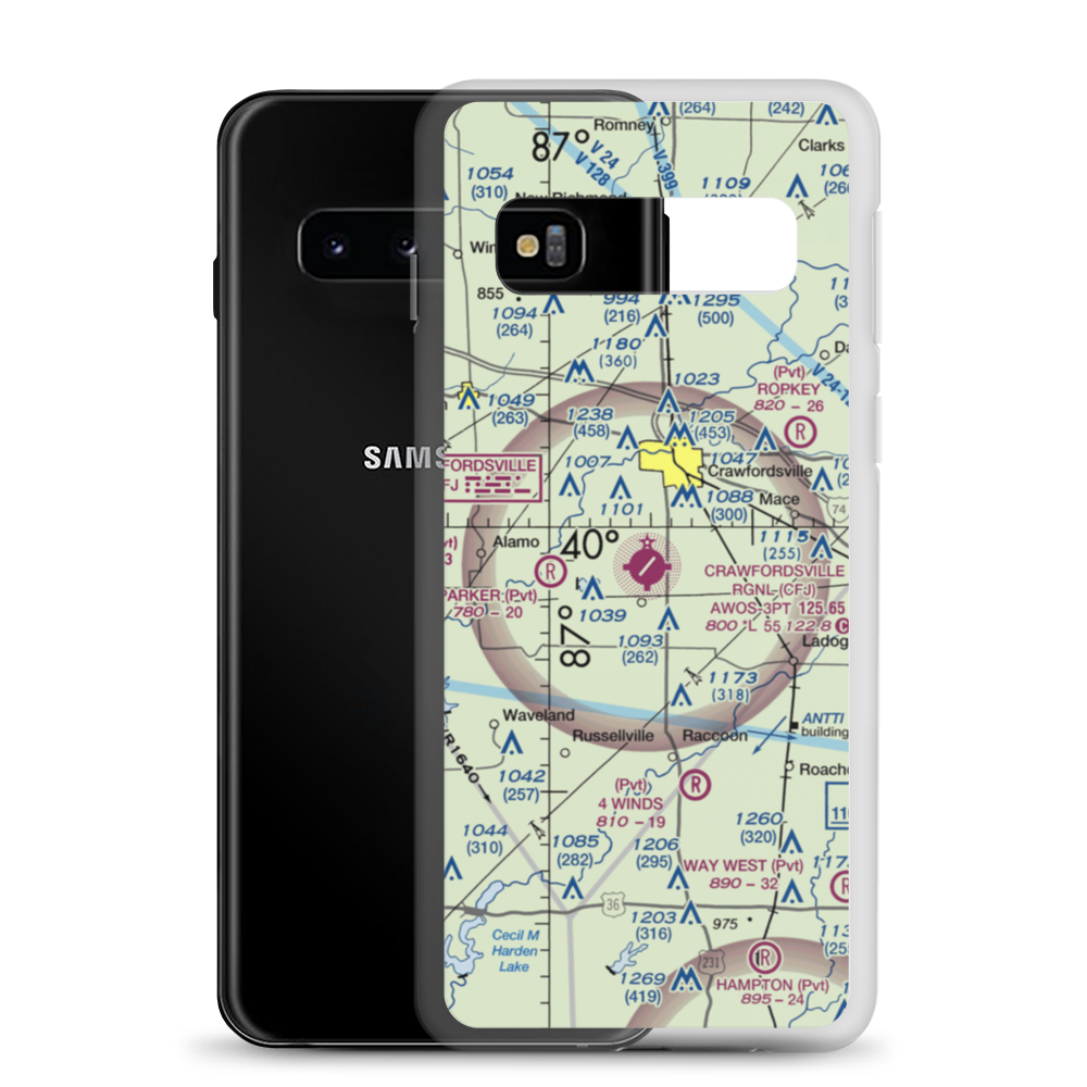 Crawfordsville Regional Airport (CFJ) VFR Sectional Samsung Case Samsung Galaxy S10 model shown