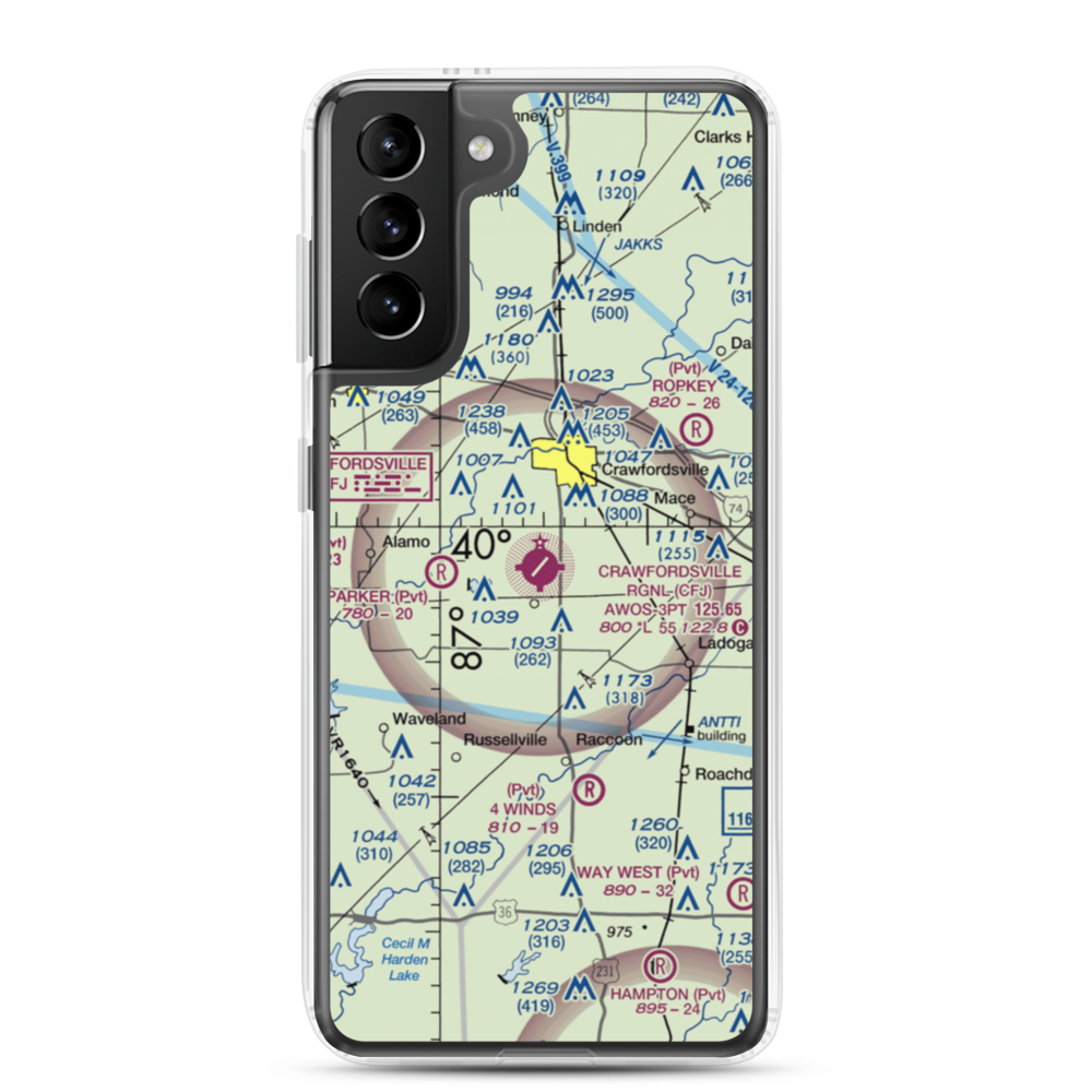 Crawfordsville Regional Airport (CFJ) VFR Sectional Samsung Case Samsung Galaxy S21 Plus model shown