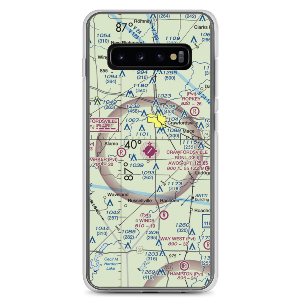 Crawfordsville Regional Airport (CFJ) VFR Sectional Samsung Case Samsung Galaxy S10+ model shown