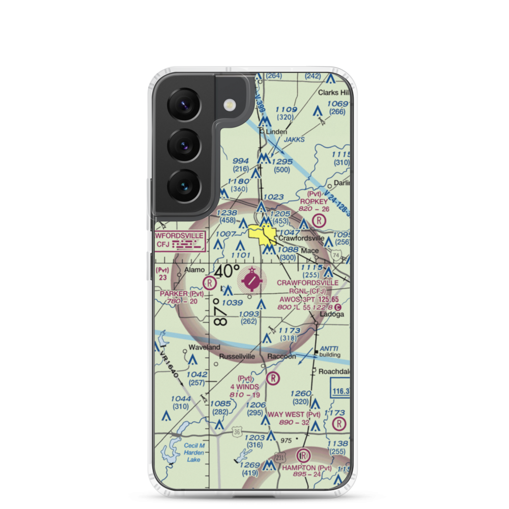 Crawfordsville Regional Airport (CFJ) VFR Sectional Samsung Case Samsung Galaxy S22 model shown