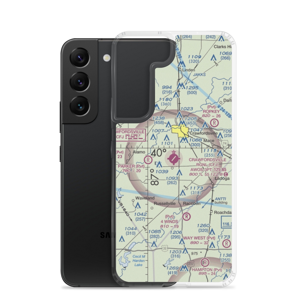 Crawfordsville Regional Airport (CFJ) VFR Sectional Samsung Case Samsung Galaxy S22 model shown