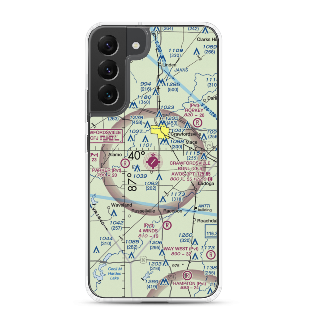 Crawfordsville Regional Airport (CFJ) VFR Sectional Samsung Case Samsung Galaxy S22 Plus model shown