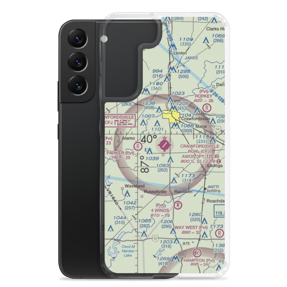 Crawfordsville Regional Airport (CFJ) VFR Sectional Samsung Case Samsung Galaxy S22 Plus model shown